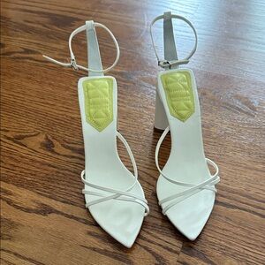 SCHUTZ White and Yellow Strappy Heels